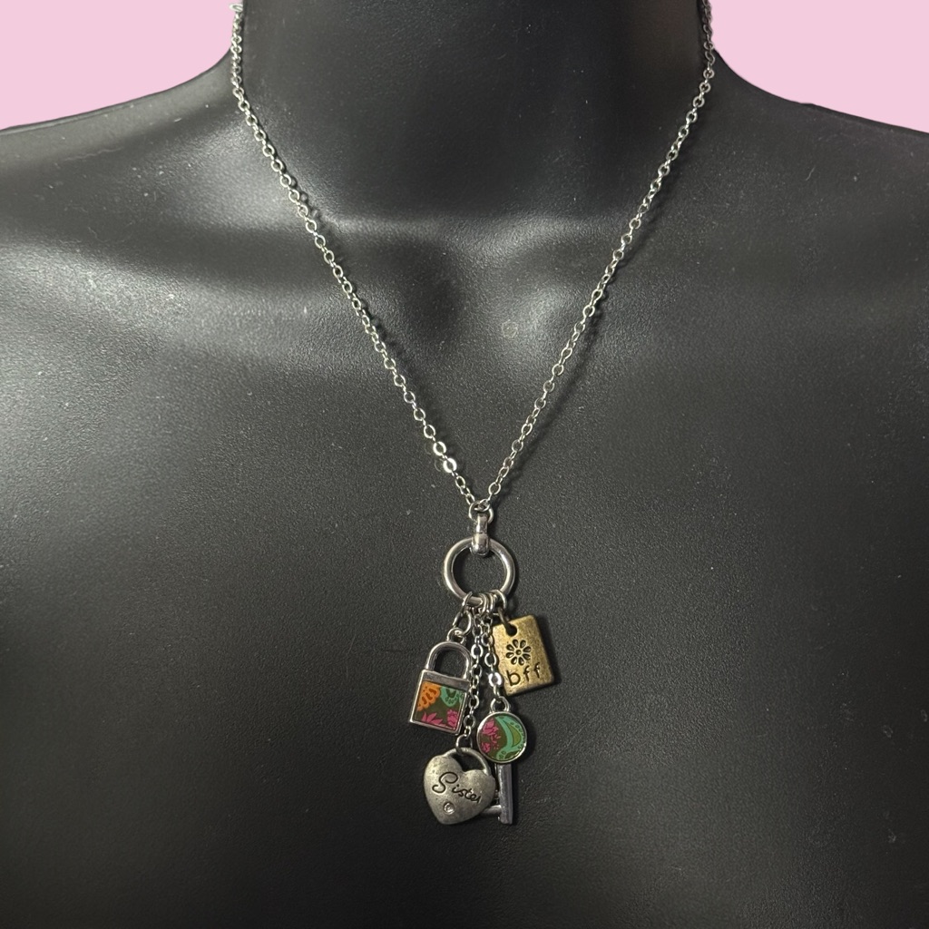 Jillzarah Silver Tone Sister/Bff Charm Necklace